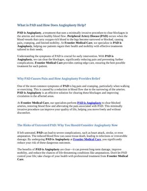 What Is Pad And How Does Angioplasty Help