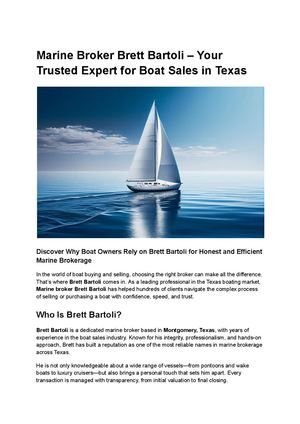 Marine Broker Brett Bartoli – Your Trusted Expert for Boat Sales in Texas