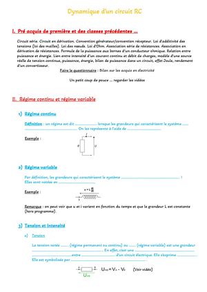 Dynamique D'un Circuit Rc Cours Élève