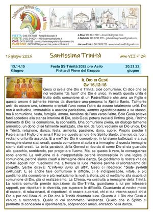 Avvisi Parrocchiali Dal 15 Al 22 Giugno 2025 - Santissima Trinità 2025