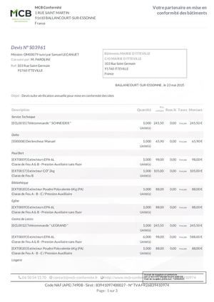 AR DEL 214 2025 Annex Bon De Commande MCB Remplacement Extincteurs +10 Ans