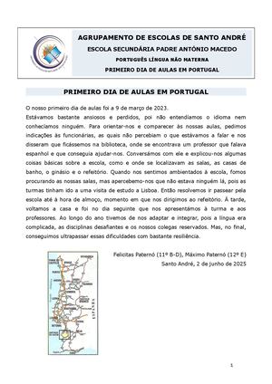 Plnm Primeiro Dia De Aulas Em Portugal