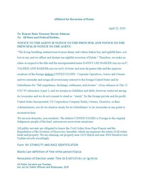 Affidavit For Reversion Of Estate