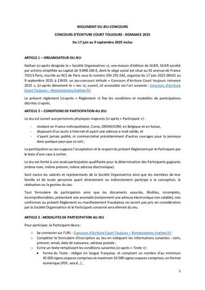 Reglement Du Jeu Concours Court Toujours Romance 2025