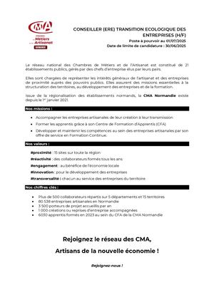 Offre Conseiller Transition éCologique Des Entreprises 1