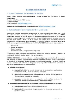 Politica De Privacidad Web C Divina Providencia Za 2024