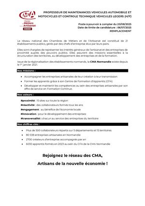 Offre Professeur Maintenance Auto Et Moto Ctvl Cifac