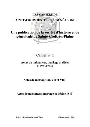 Cahier n° 01 (N.M.D.) Naissances, mariages, décès (1793-1795 ; an VII, VIII ; 1813)