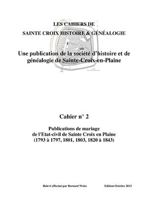 Cahier n° 02 Publications de Mariage de Sainte-Croix-en-Plaine (1793 à 1797, 1801, 1820 à 1843)