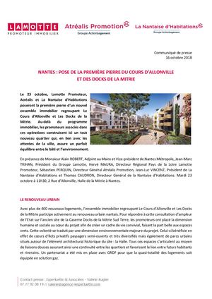 Lamotte pose la première pierre du Cours d'Allonville et des Docks de la Mitrie à Nantes - 16 octobre 2018