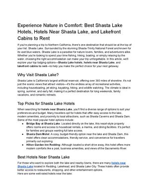 Experience Nature In Comfort Best Shasta Lake Hotels, Hotels Near Shasta Lake, And Lakefront Cabins To Rent