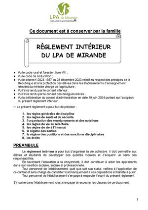 Règlement Intérieur Lpa Mirande