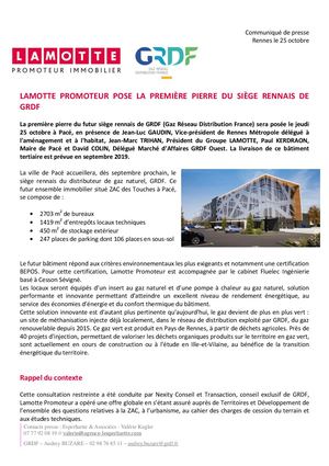 Lamotte pose la première pierre du siège rennais de GRDF - 25 octobre 2018