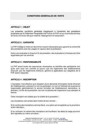 FHF - Conditions générales de vente