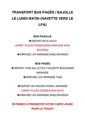 Transport Navette Lundi