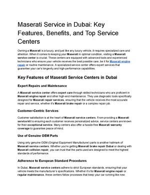 Maserati Service In Dubai Key Features, Benefits, And Top Service Centers