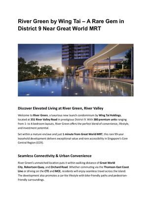 Luxury Living at River Green – Wing Tai’s Latest Condo in District 9