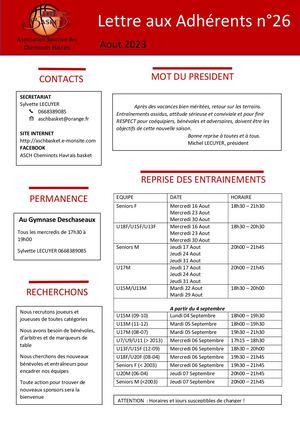 Lettre Aux Adhérents N°26 Asch