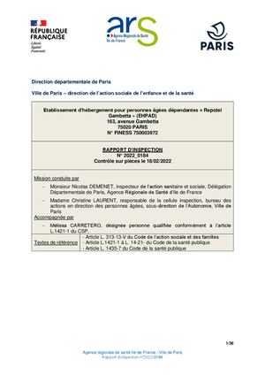 RP 750003972 EHPAD REPOTEL GAMBETTA PARIS