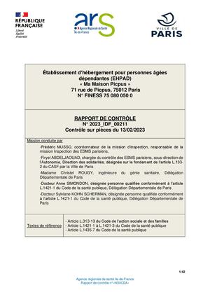 RP 750800500 EHPAD MA MAISON PICPUS PARIS