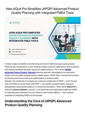How Aqu A Pro Simplifies (Apqp) Advanced Product Quality Planning With Integrated Fmea Tools