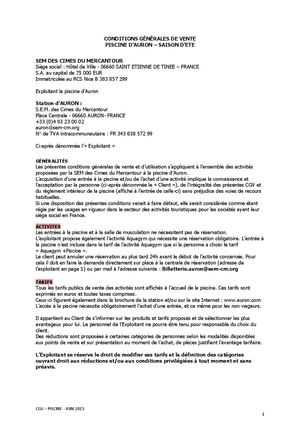 CGV Piscine Auron été 2025