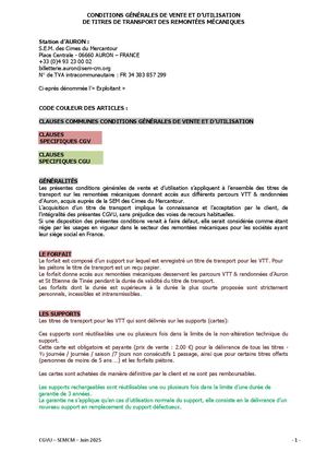 CGV Remontées Mécaniques été 2025