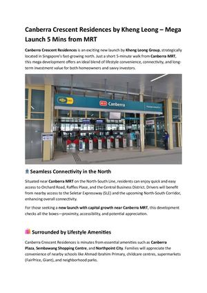 MRT Condo Preview – Canberra Crescent Residences by Kheng Leong