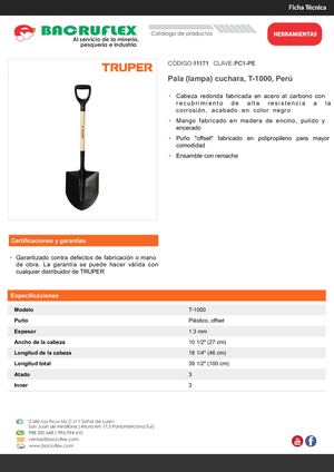 Pala (lampa) cuchara, T-1000, Perú, Truper Bacruflex 11171