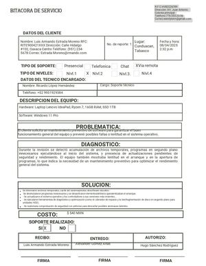 Bitácora de mantenimiento de PC