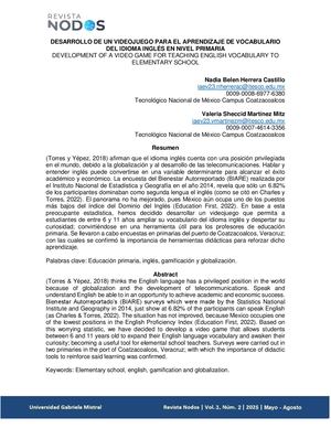 Desarrollo De Un Videojuego Para El Aprendizaje De Vocabulario Del Idioma Ingles En Nivel Primaria