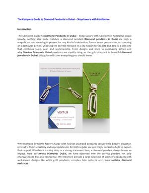 Luxury Diamond Pendants in Dubai – Complete Shopping Guide by Flawless Diamonds