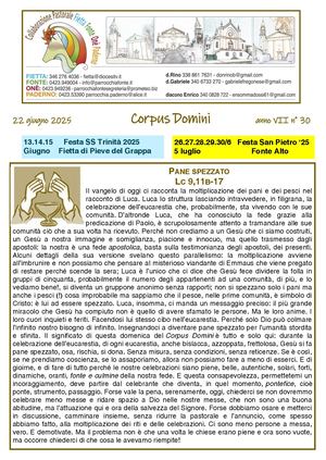 Avvisi Parrocchiali Dal 22 Al 29 Giugno 2025 - Corpus Domini 2025