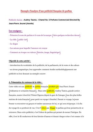 Analyse d'une pub de  parfum