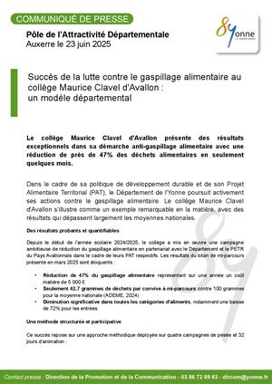 Succès de la lutte contre le gaspillage alimentaire au collège Maurice Clavel d'Avallon : un modèle départemental