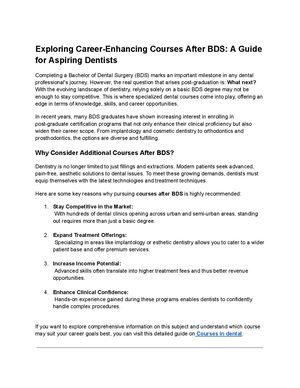 Exploring Career Enhancing Courses After Bds A Guide For Aspiring Dentists