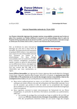 Communiqué de Presse Clusters France Offshore Renewables juin 2025