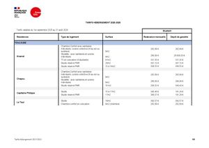 Tarifs hébergement 2024-2025