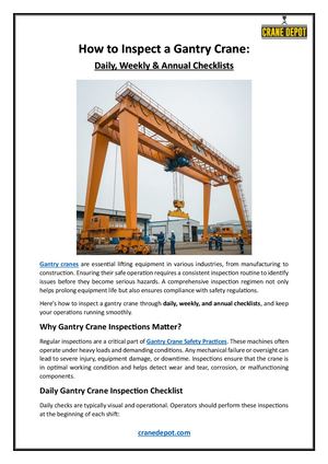 How to Inspect a Gantry Crane: Daily, Weekly & Annual Checklists