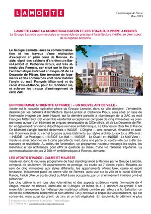 Lamotte lance la commercialisation et les travaux d'Inside à Rennes - 27 mars 2019