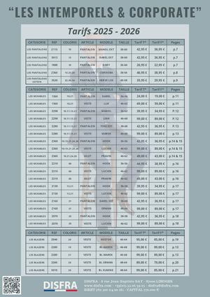 Tarifs Catalogue Intemporels 1.07.25