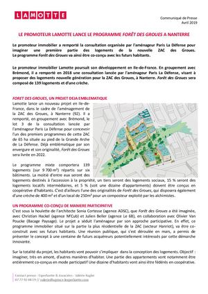 Lamotte lance le programme Forêt des Groues à Nanterre - 29 avril 2019