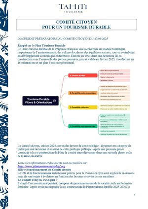 Comité Citoyen Du Tourisme Durable - DOCUMENT PRÉPARATOIRE AU COMITÉ CITOYEN DU 27062025