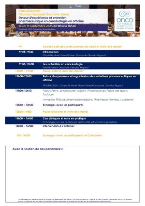 Programme Retex Entretien Cancéro Et Officine 2025