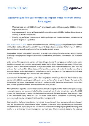 Press Release | Aganova signs five-year contract to inspect water network across Paris region