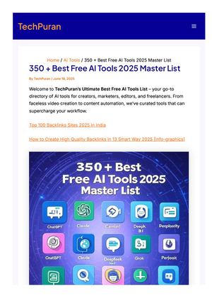 350 + Best Free AI Tools 2025 Master List