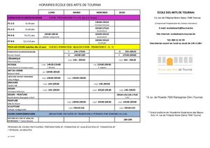 Horaires de l'École des Arts - 2023-2024