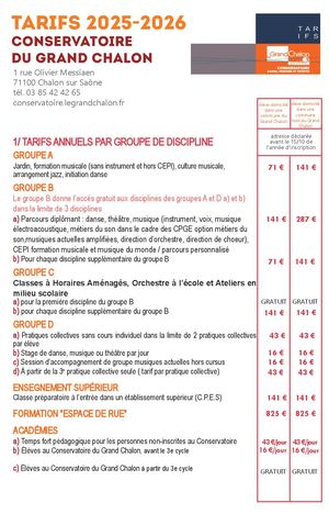 Tarifs scolaires