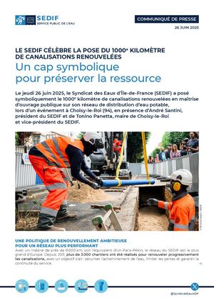 Communiqué de presse | Le SEDIF célèbre la pose du 1000e kilomètre de canalisations renouvelées