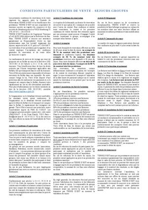 Conditions De Vente Groupes 2025